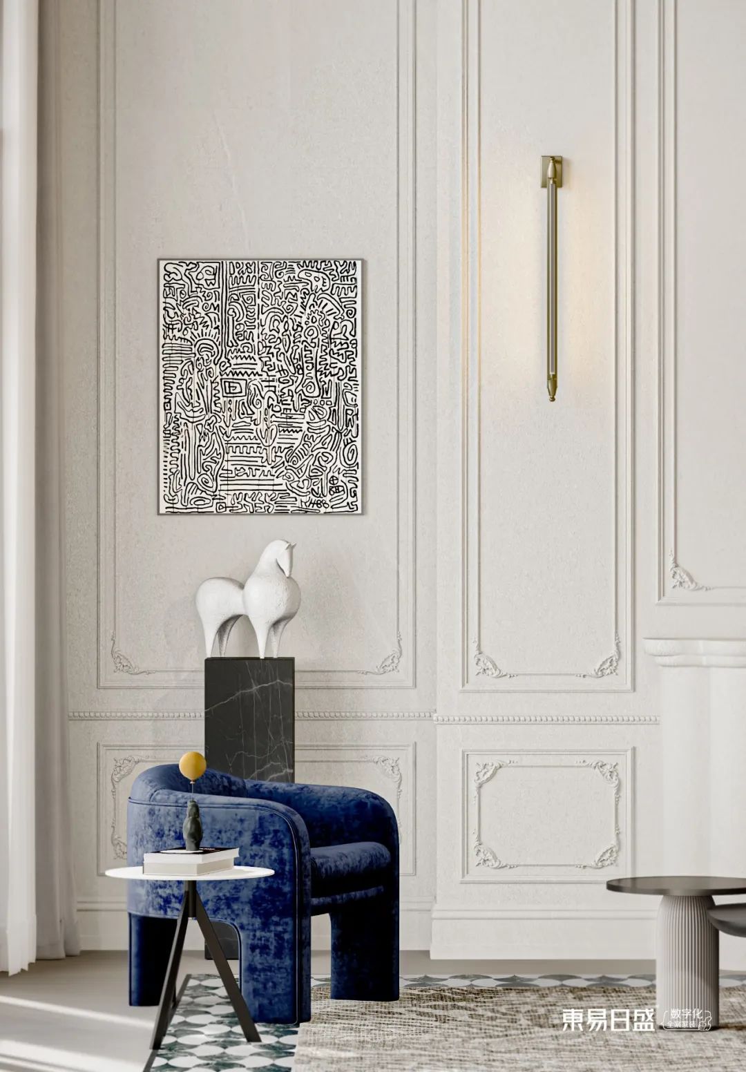 杭州装修|1000m²现代法式风别墅，挑空客厅简直美出天际-25