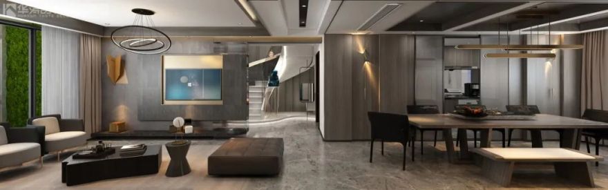 300m²现代轻奢复式,优雅石材与奔放木质交织质感生活-34