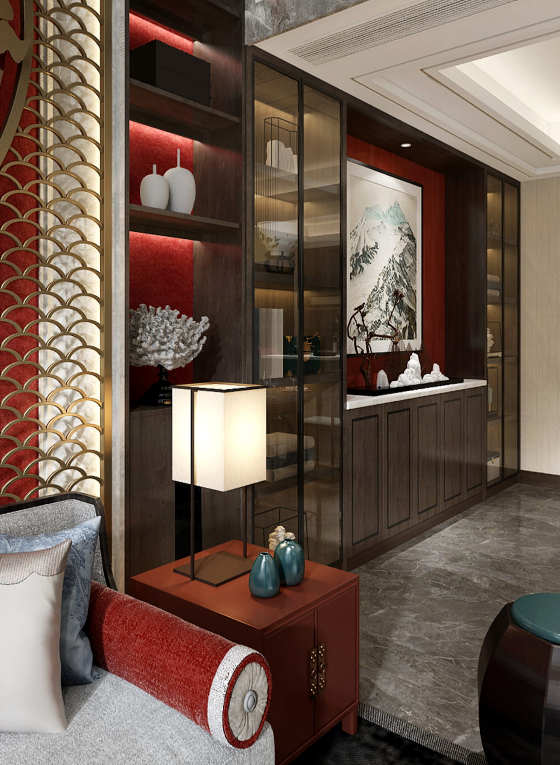 新中式家居空间,红墙碧水演绎亦古宜今的美学魅力-85