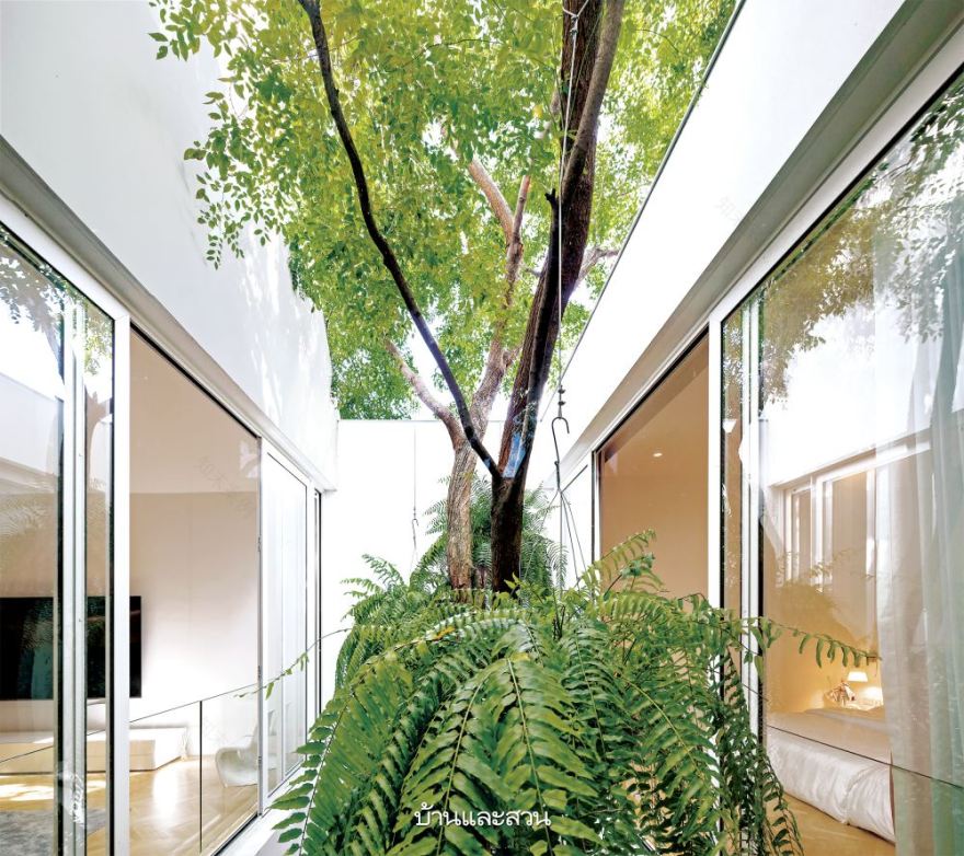 บ้านกล่องหลังคาทรงจั่ว ที่เปิดคอร์ตกลางรับพื้นที่สีเขียว - บ้านและสวน-9