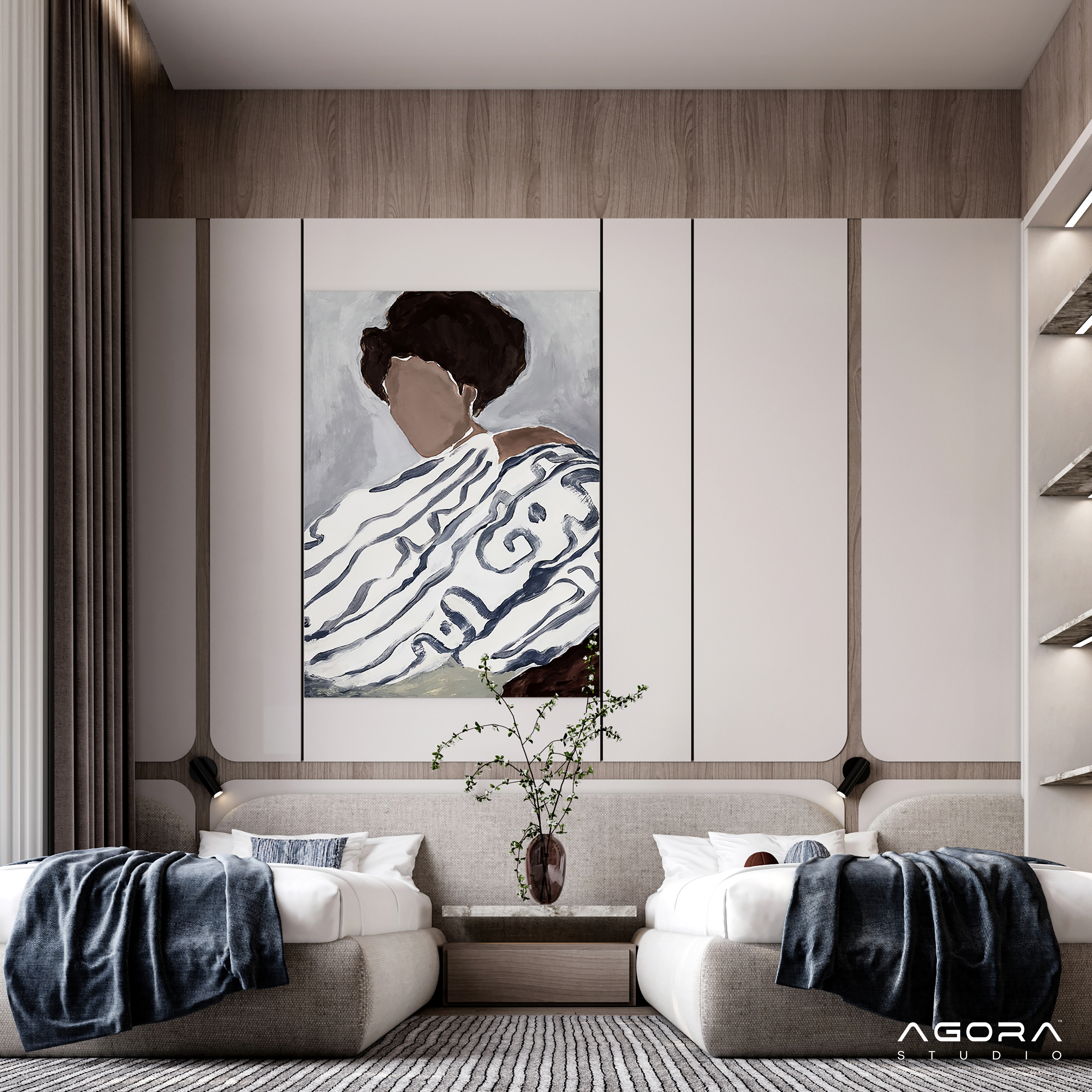 双人卧室设计丨沙特阿拉伯丨Habiba Atef-12