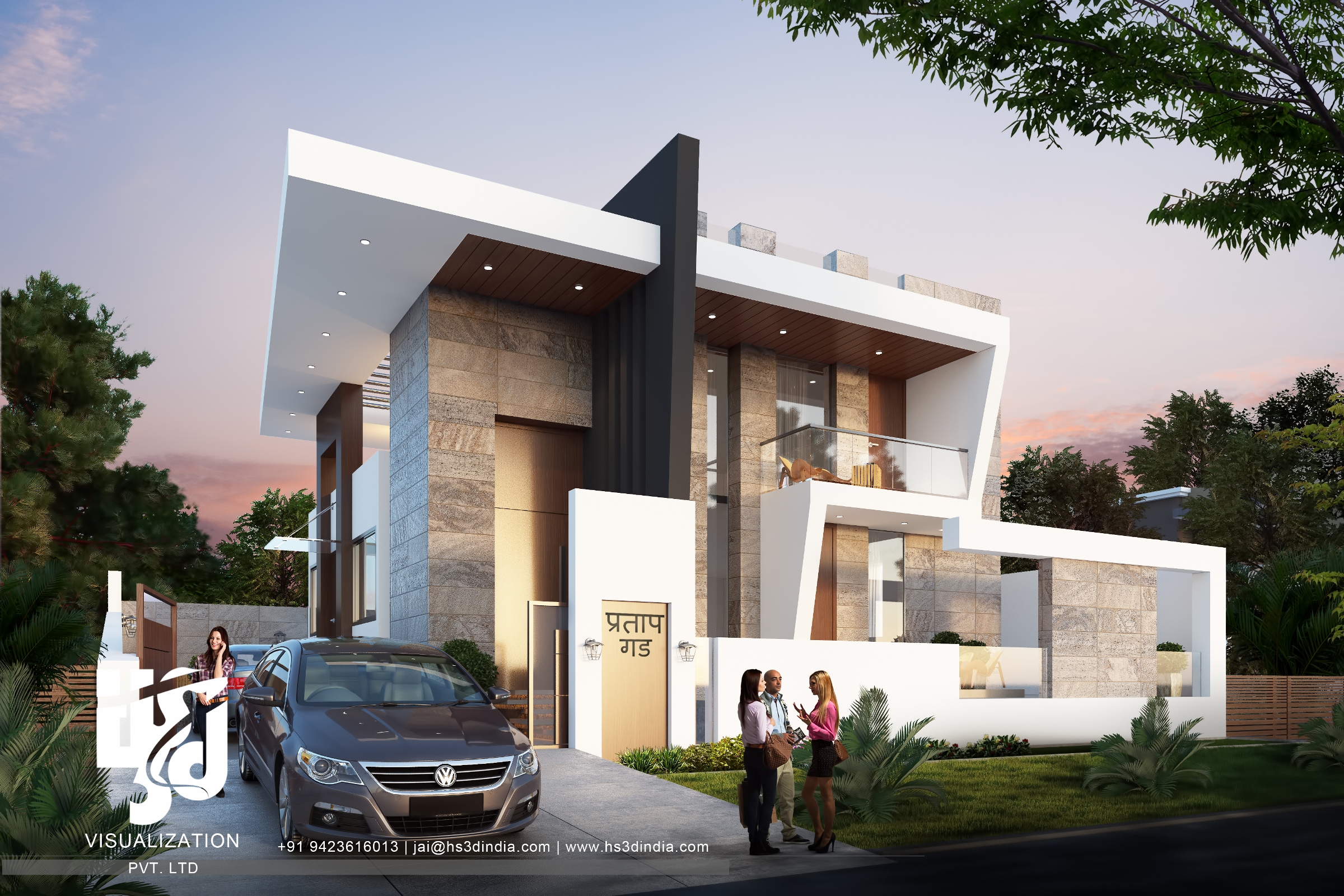 印度 HS3D 可视化平房夜景渲染-17