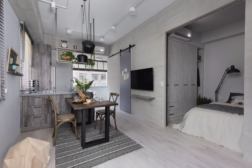 现代工业风 31㎡住宅，寓子设计诠释水泥墙与木质的完美融合-7