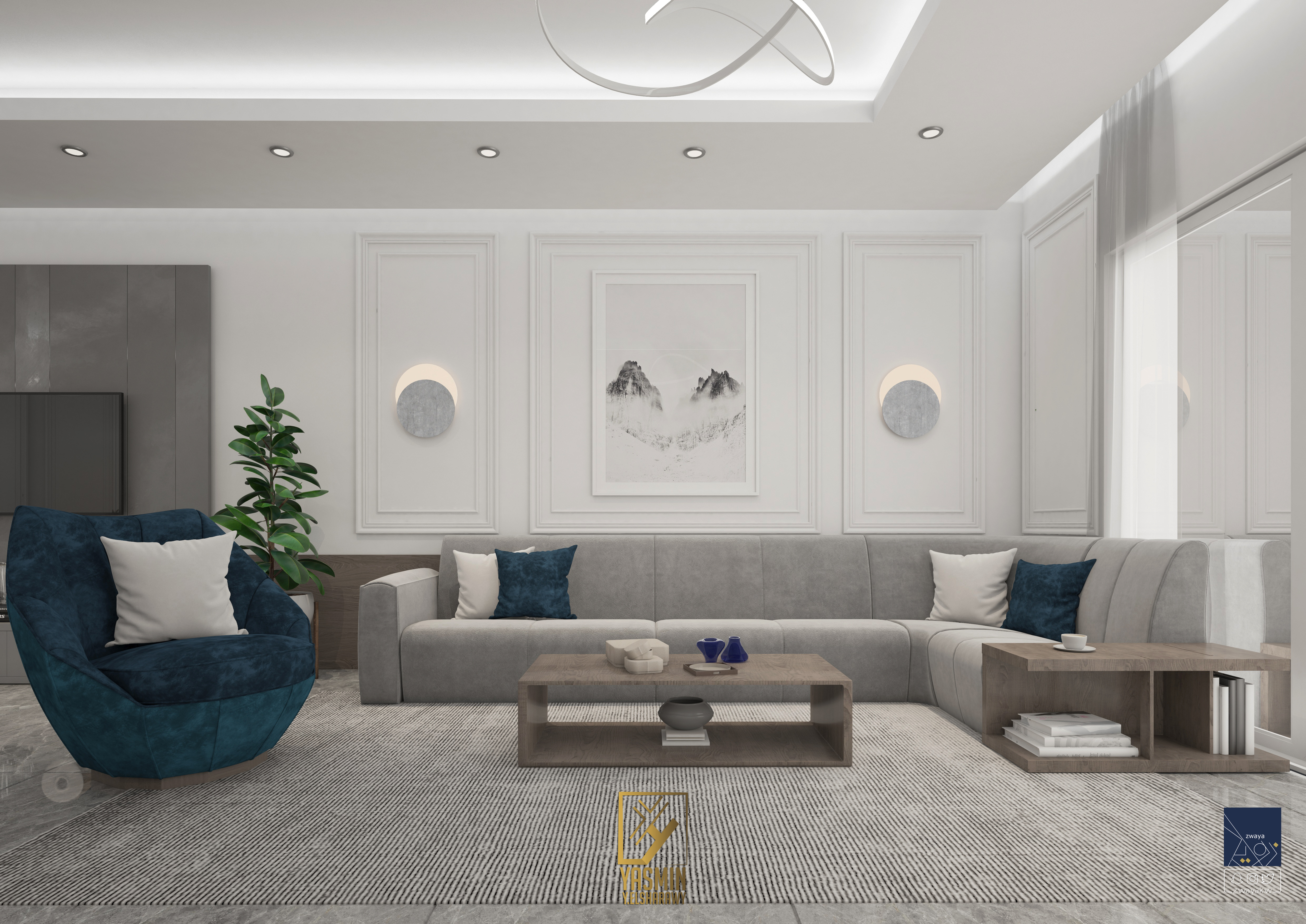 带室内花园的客厅-11