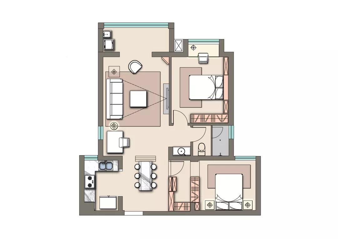 88㎡武汉住宅 | 红配绿温暖空间,以人为本的设计理念-10
