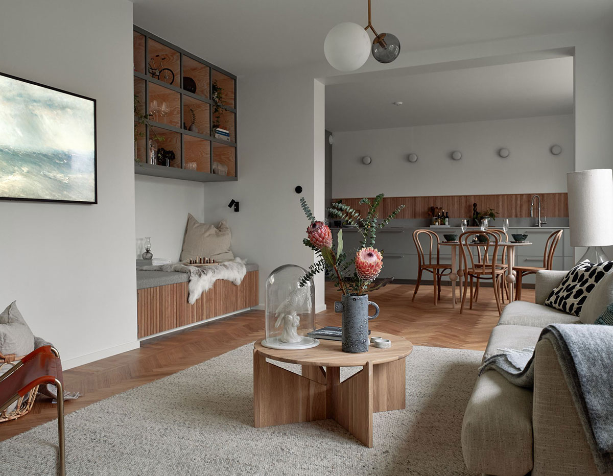 原木与灰色共舞，打造独特斯堪的纳维亚风格公寓-1