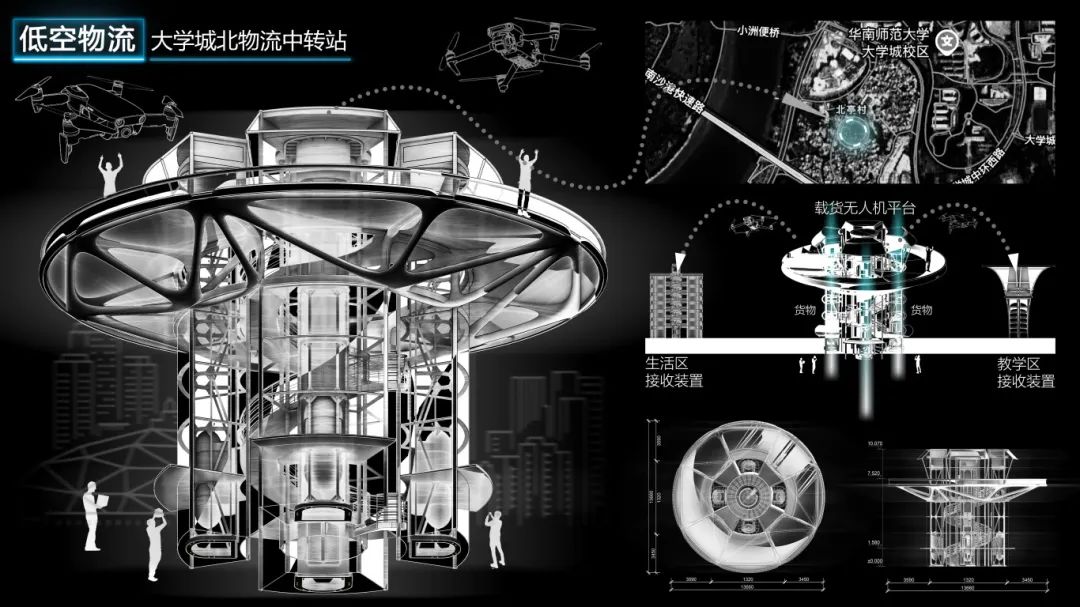 酷哦！广美学弟的惊人工作量！“炫技又不失造型功底”的广美荣誉奖毕设！极具未来感的设计：低空经济重构校园空间结构和未来生活图景！-74
