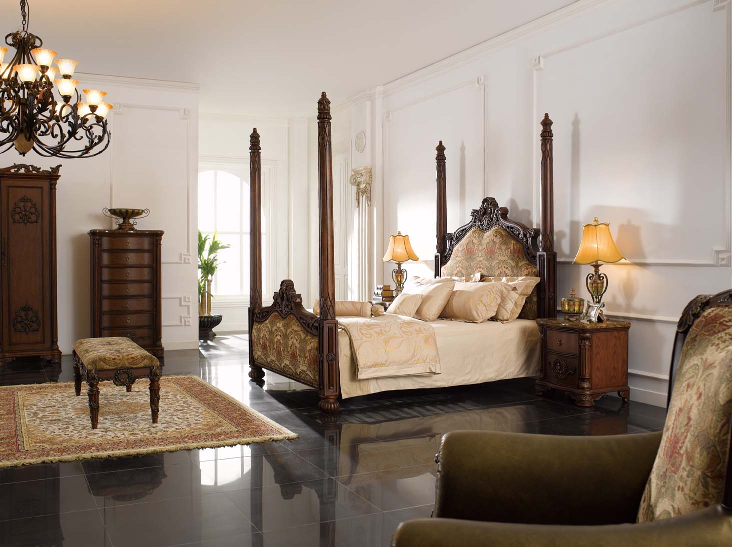 高清古典美式风格 卧室客厅餐厅书房家具场景图片素材-9