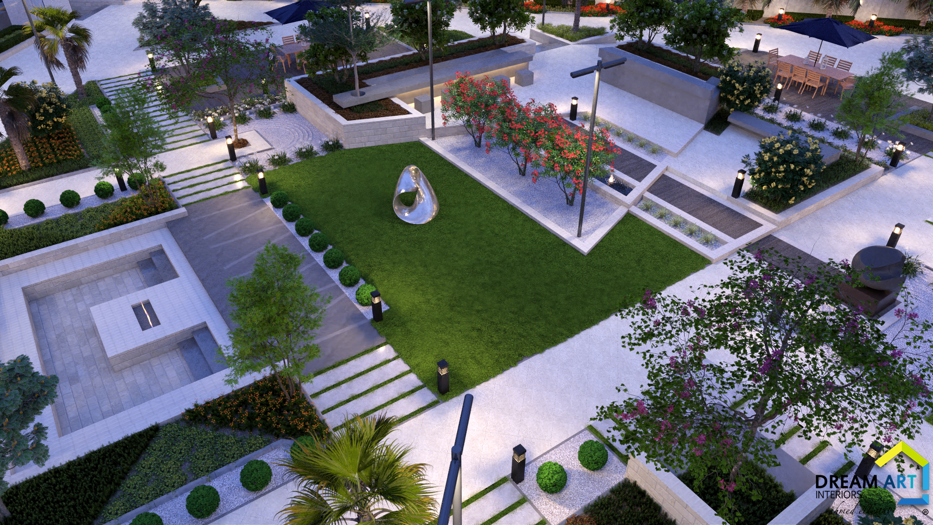 Al Gammal villas complex landscape Night Qatar 2023-10