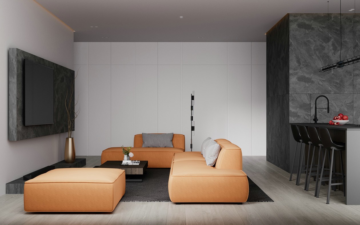 高级黑+橙色卧室设计-4