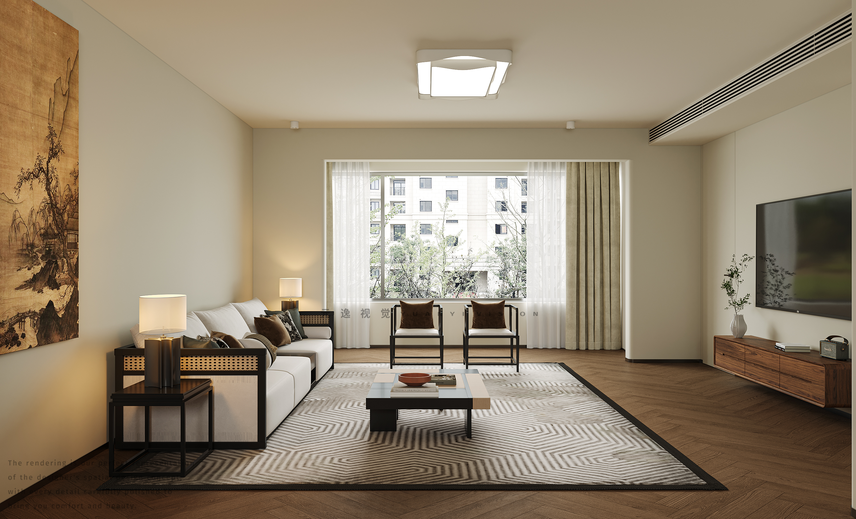 现代中古风客餐厅厨房设计丨个人效果图接单-9