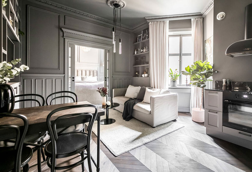 斯德哥尔摩时尚灰调小公寓,巧妙利用走道设计-1