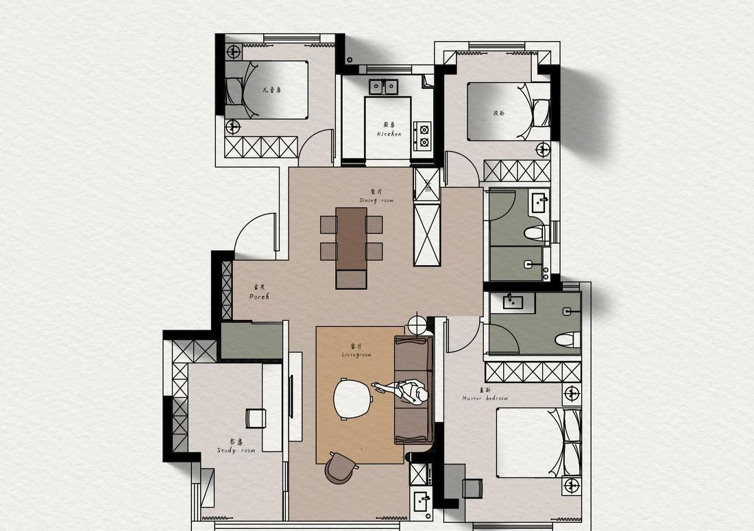 复古美式田园四室两厅设计-56