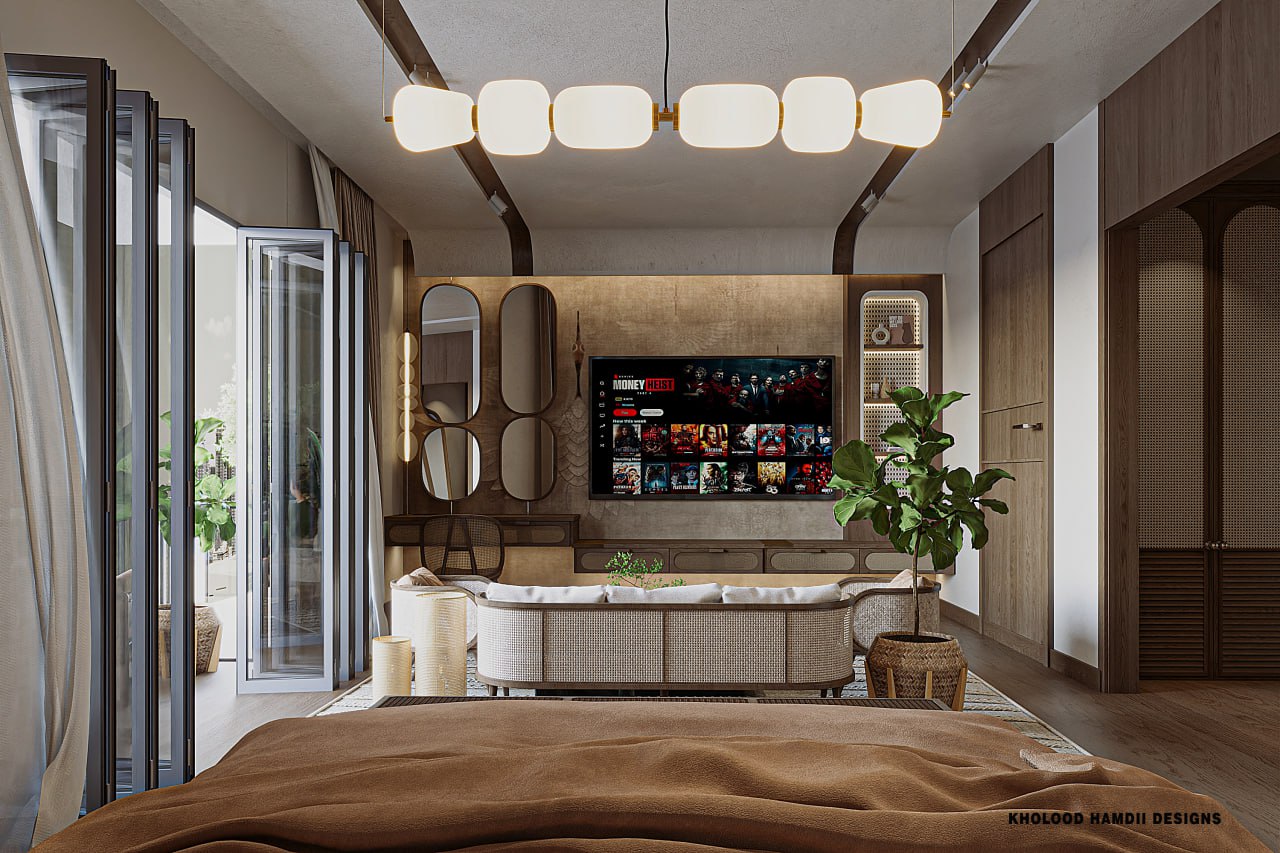 Modern organic bedroom design with Rattan touch-2