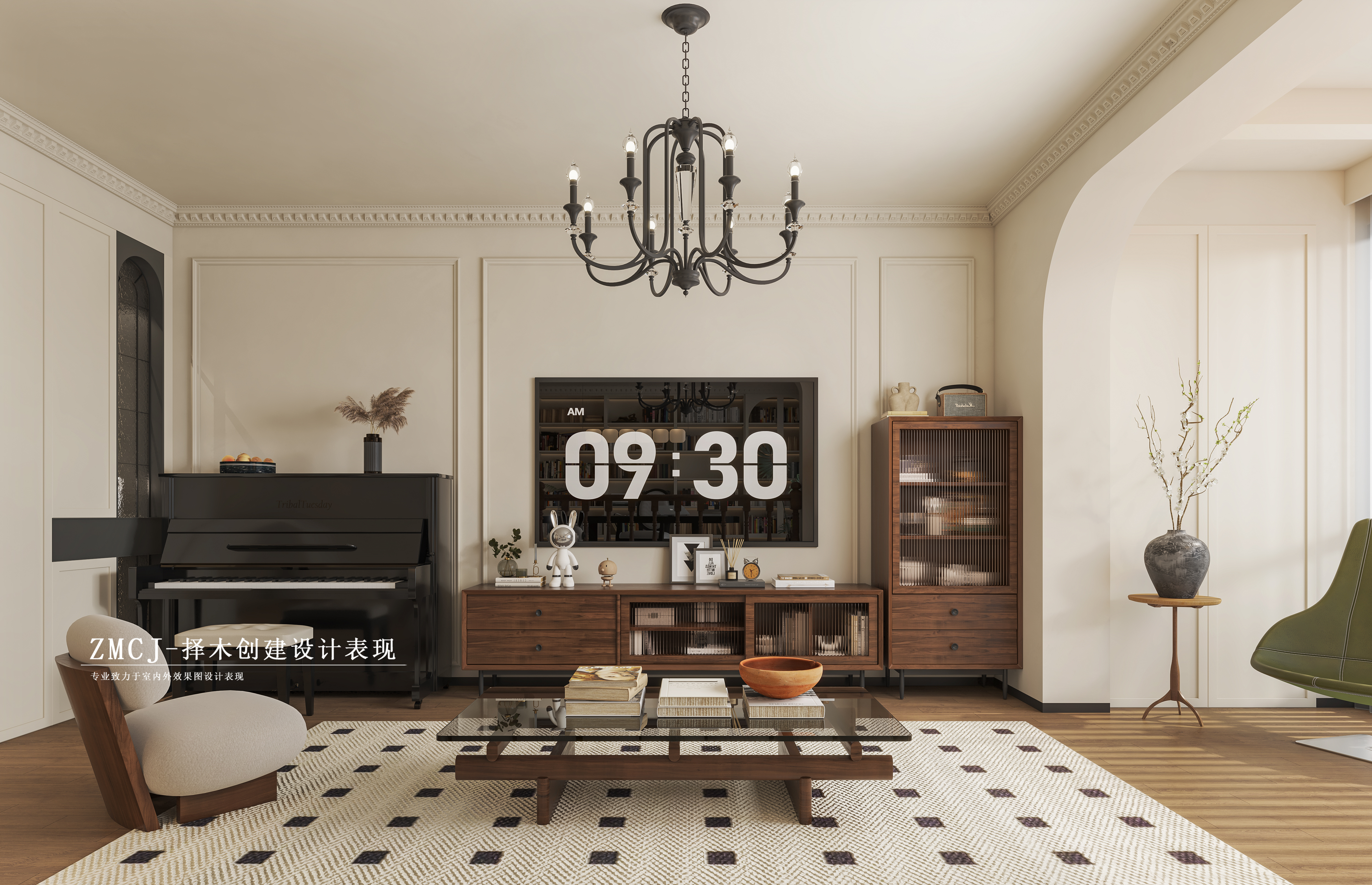 家装-法式客餐厅书房-5