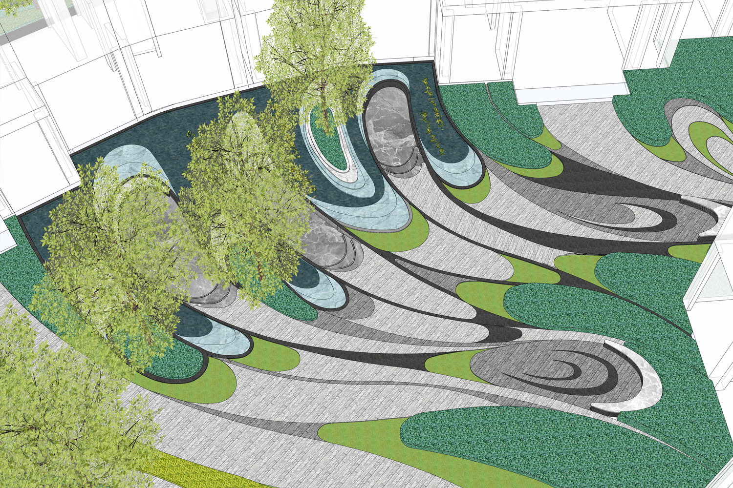 中国铁建成都西派浣花​曲线大区景观SU模型-2