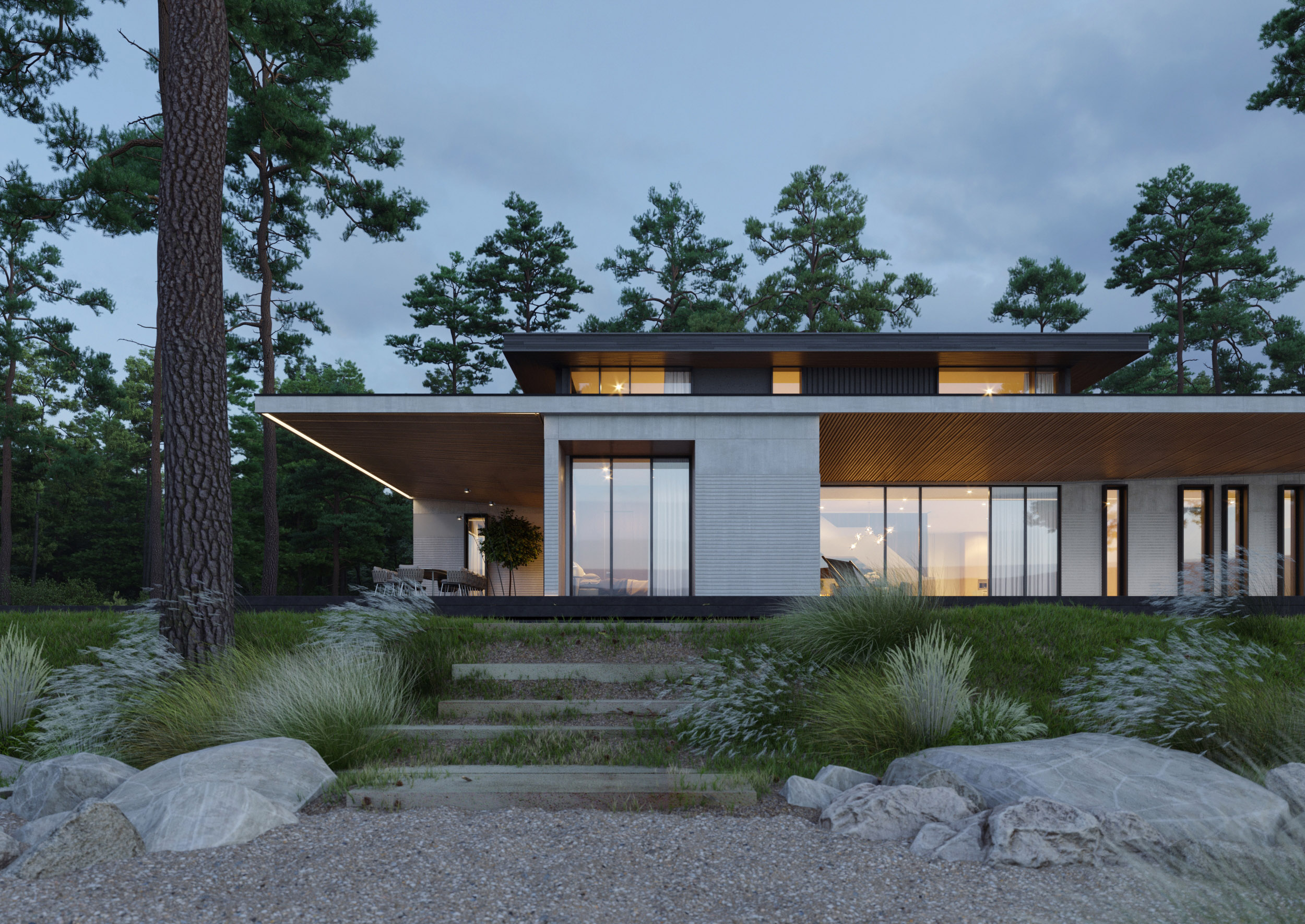 河畔家庭别墅，室内外空间交融-10