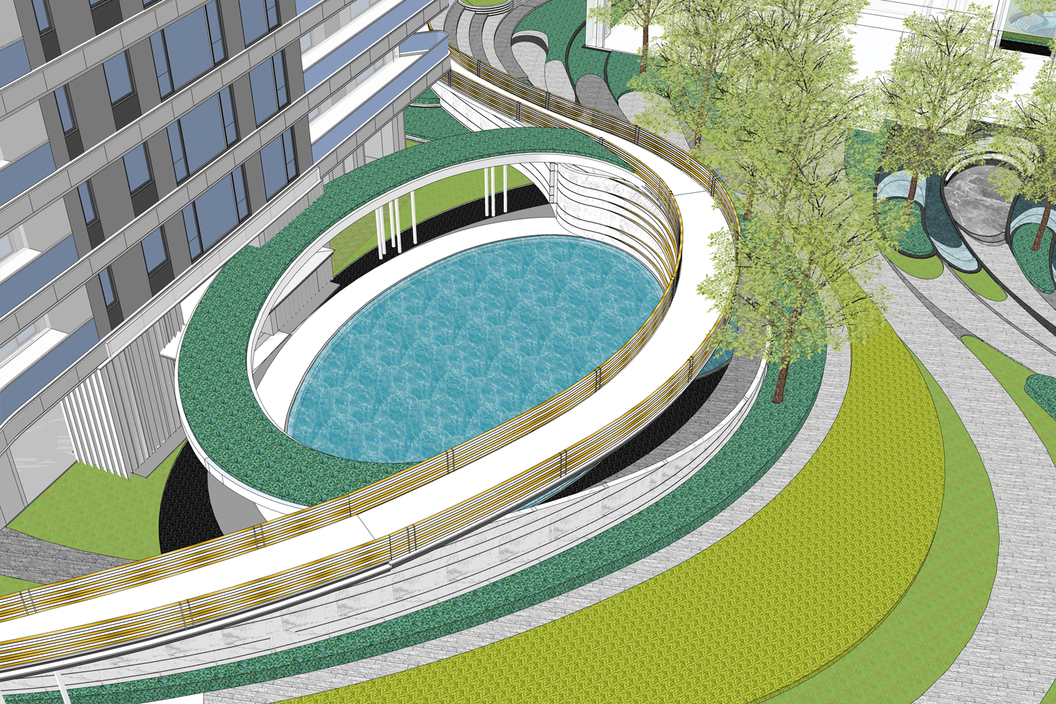 中国铁建成都西派浣花​曲线大区景观SU模型-3