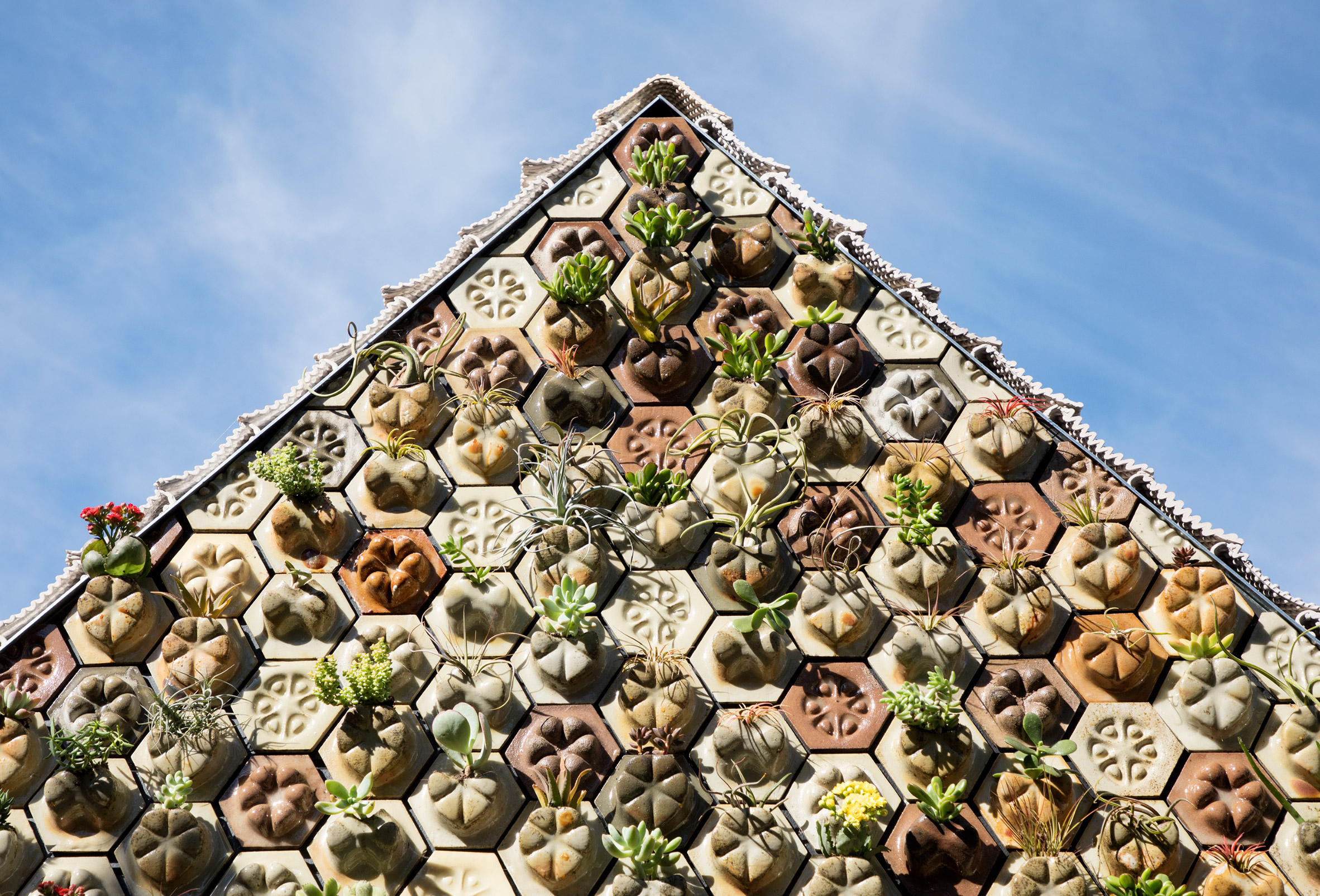 3D-printed tiles filled with succulents form cabin by Emerging Objects-6