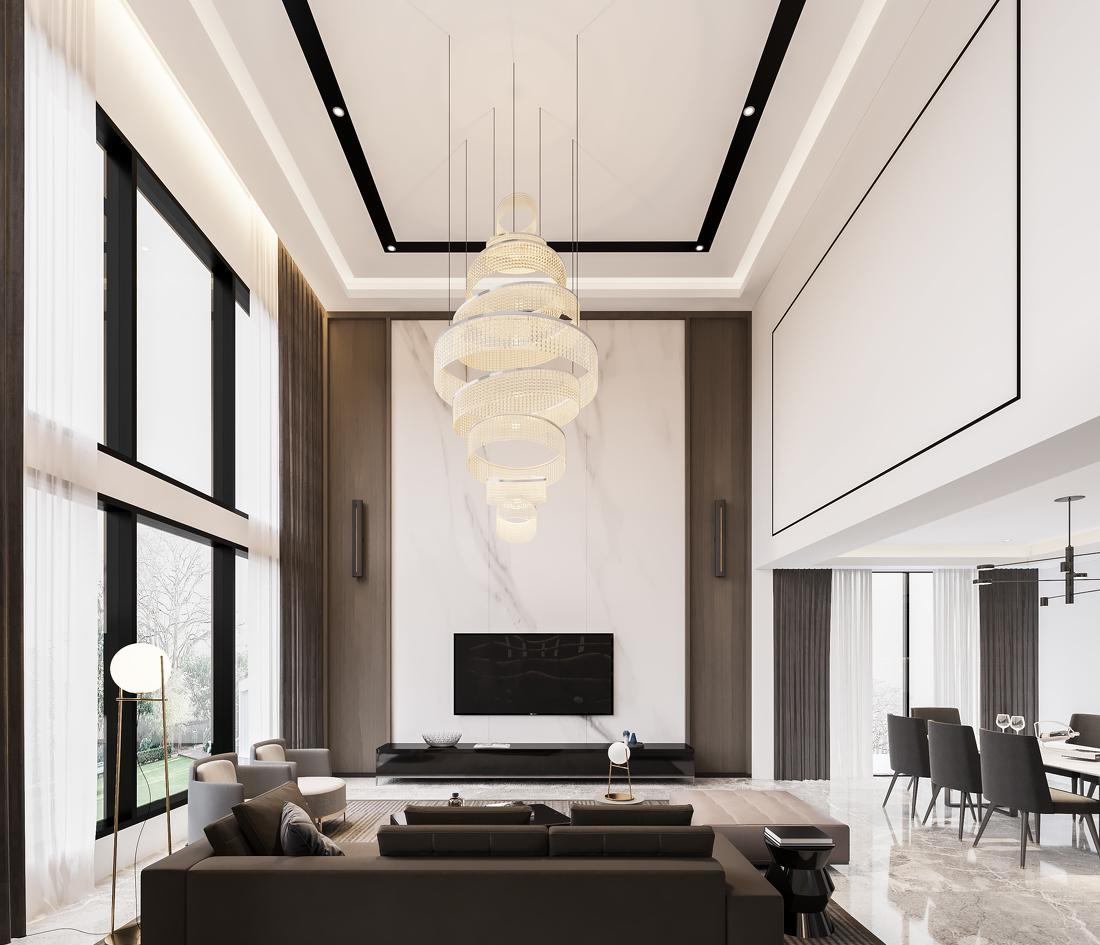 现代轻奢融入中式元素的舒适生活空间设计丨璞旭设计-5