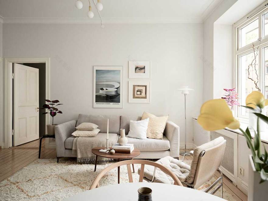 瑞典清新简约一居设计,自然光影打造轻盈空气美居-3