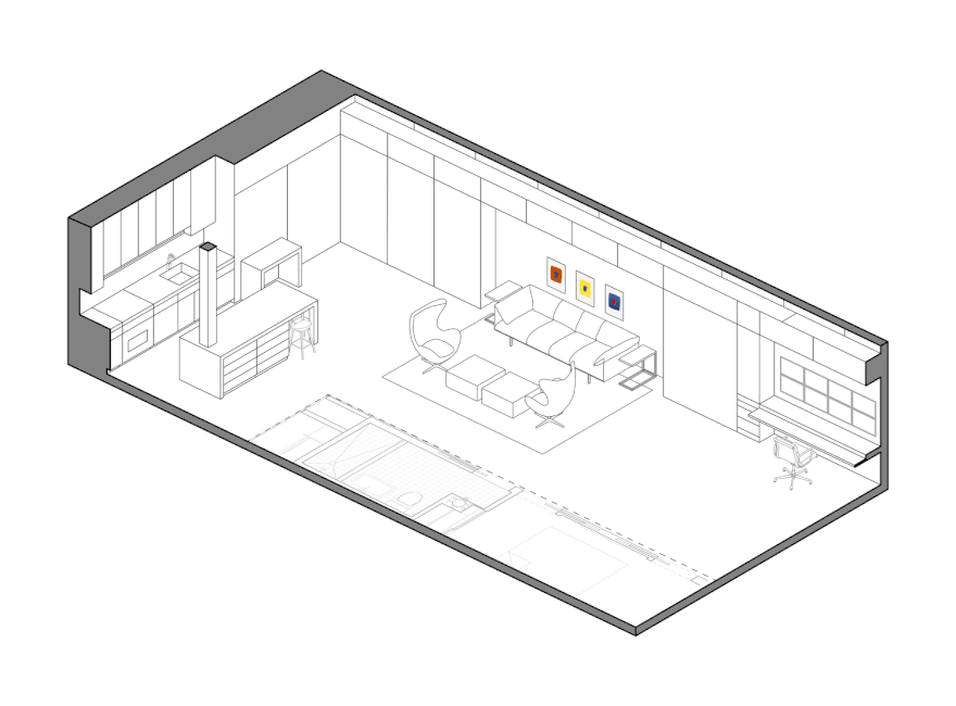 曼哈顿“无限”公寓 | 创意反射面与移动墙打造现代小户型空间-11