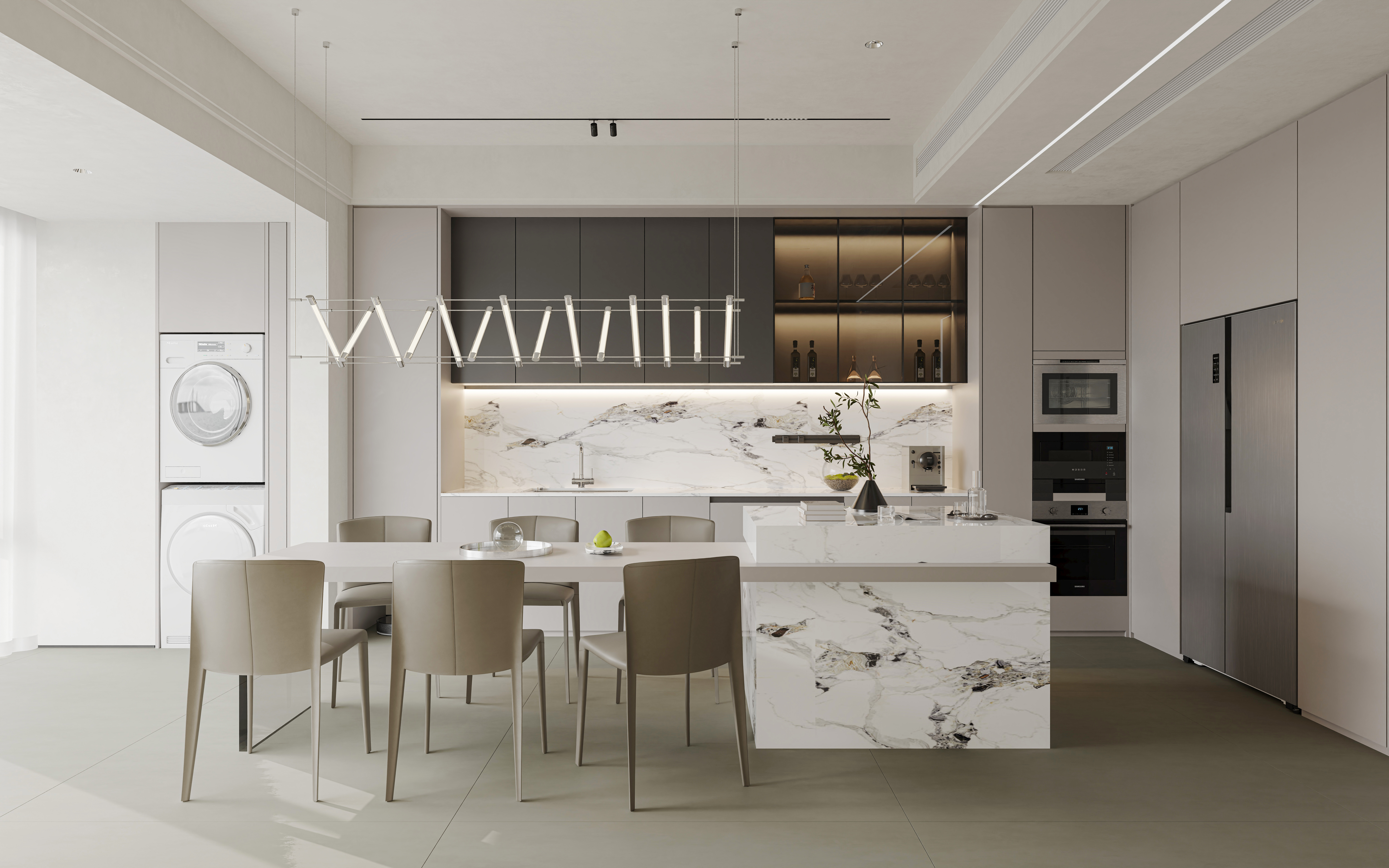 现代极简客餐厅,主卧,次卧,书房设计-9