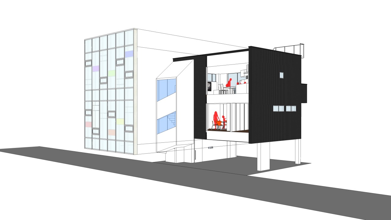 棚屋；棚式房屋（注：shelf house不是常见组合，shelf常见义是架子，但这里结合语境推测可能是类似棚屋这种简易房屋，shelf可能取其有遮蔽功能类似架子结构之意 ，不过这只是较合理的推测翻译） 丨開建築設計事務所-23