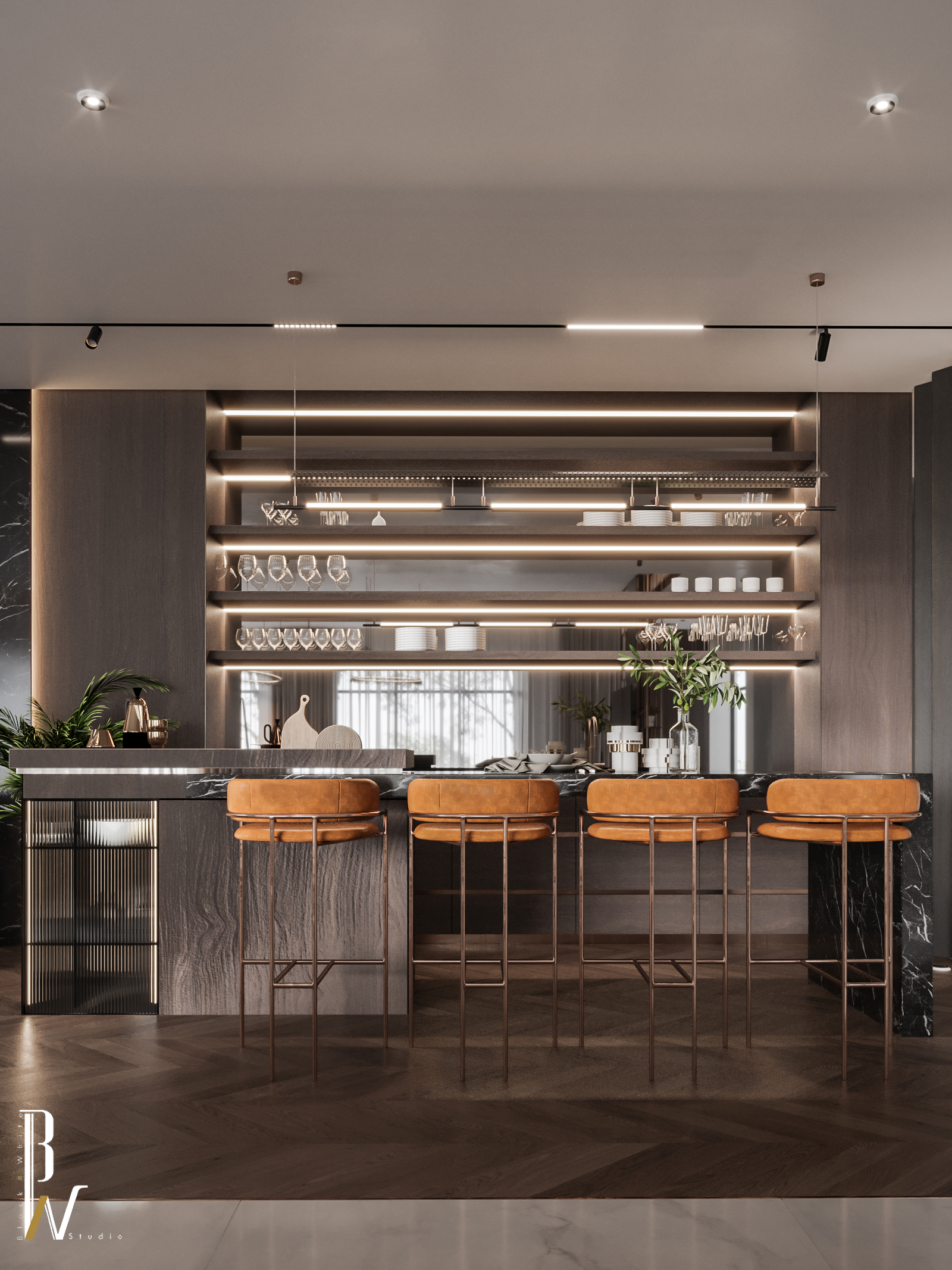 现代豪华大厅丨阿联酋丨Black N White-34