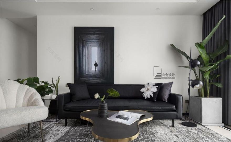 黑白基调的现代家居空间,书柜电视墙展现高雅品味-8