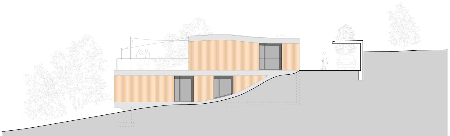 瑞士霍夫斯特滕山坡别墅，弯曲屋顶连接两层空间-24