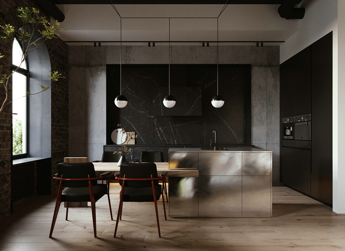高级黑遇上工业风,酷感十足的理性居所-2