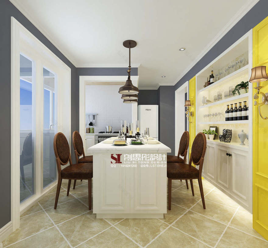 幸福时代 98 平美式混搭风,蓝色沙发点亮空间-14