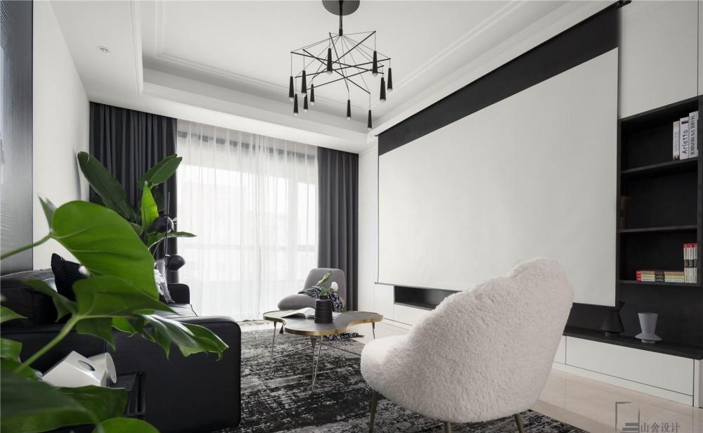 黑白基调的现代家居空间，书柜电视墙展现高雅品味-6