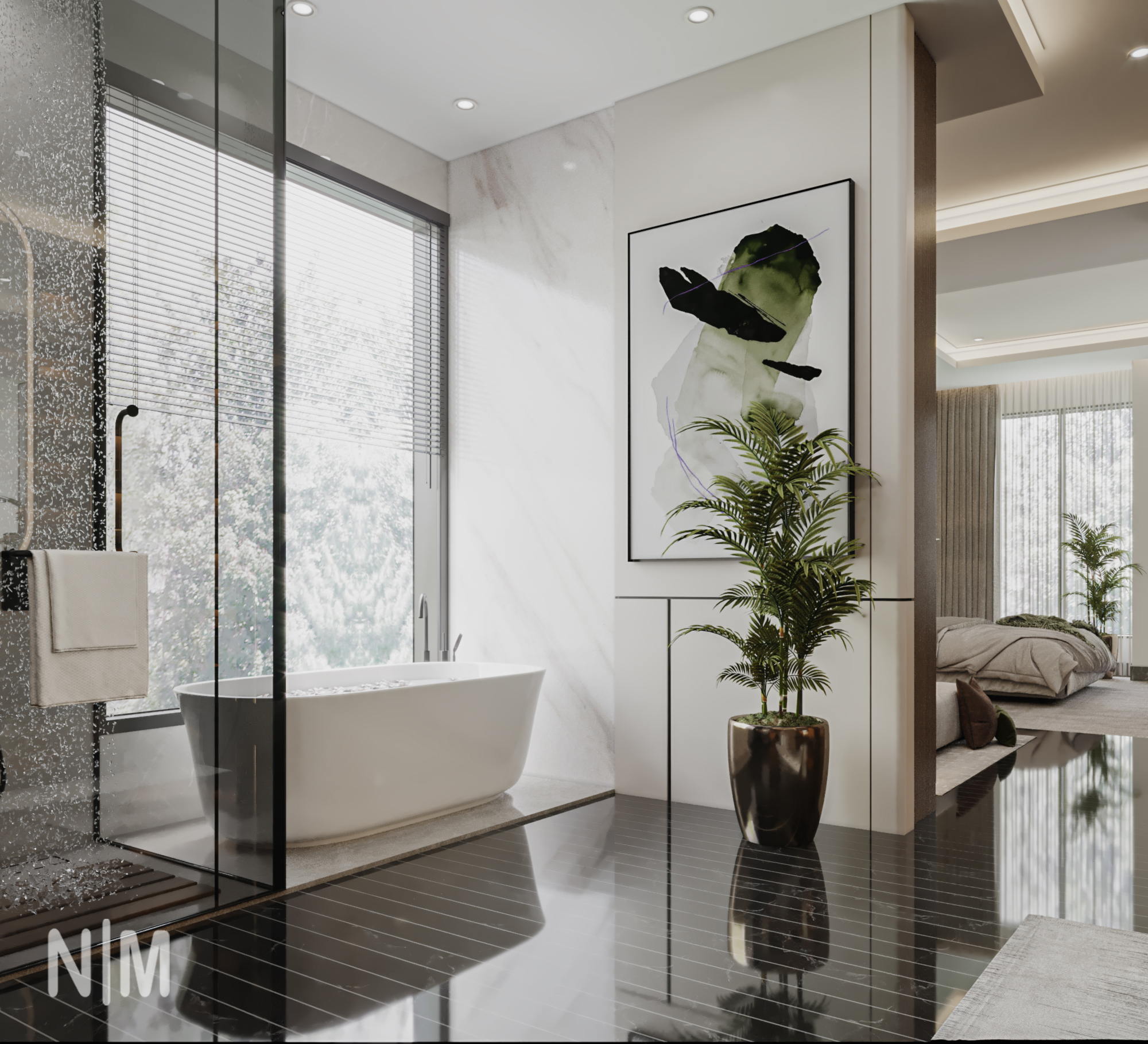 豪华主卧室梳妆+浴室设计丨使用 3DMAX 进行设计-9