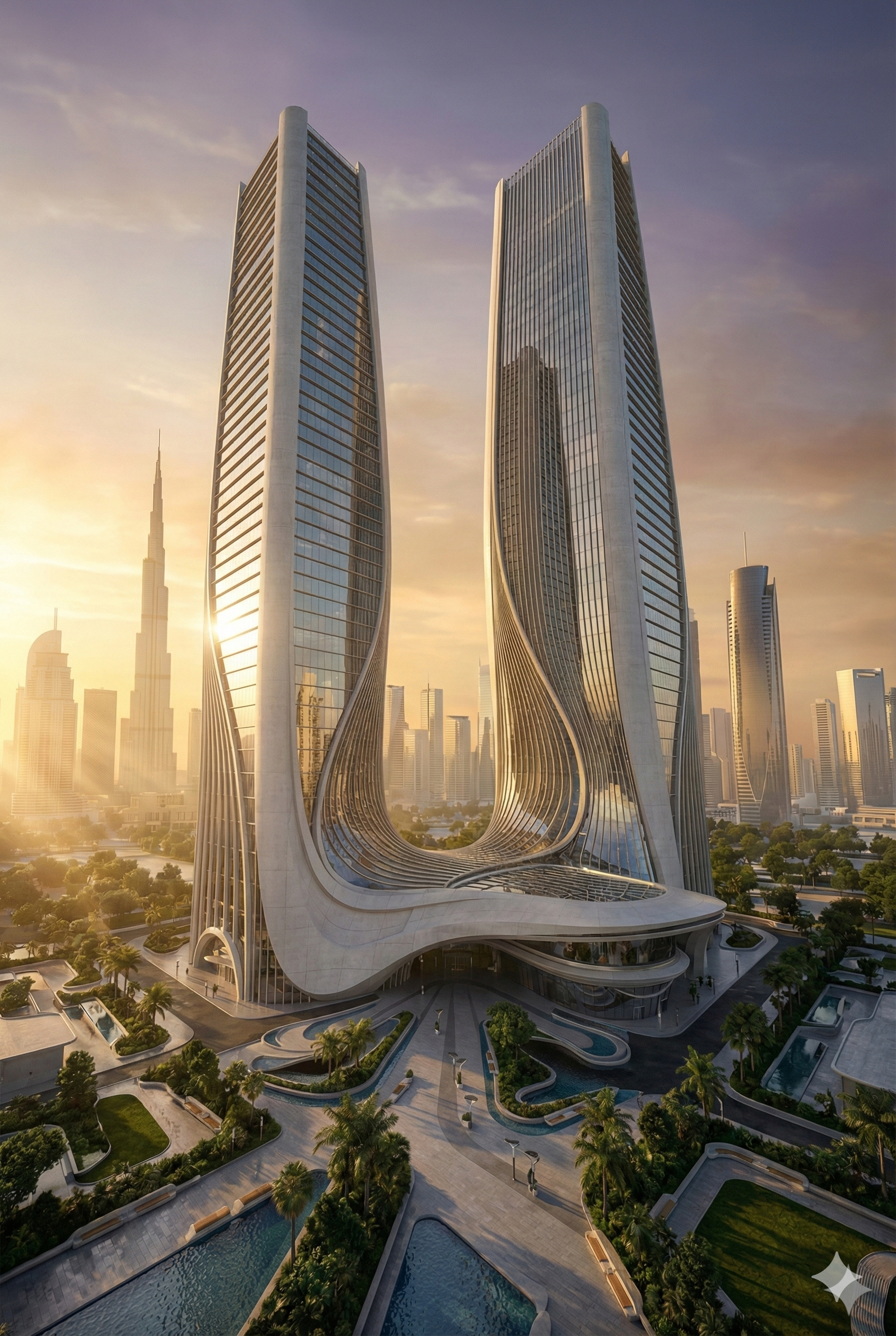 Futuristic Twin Scraper Visualization-1