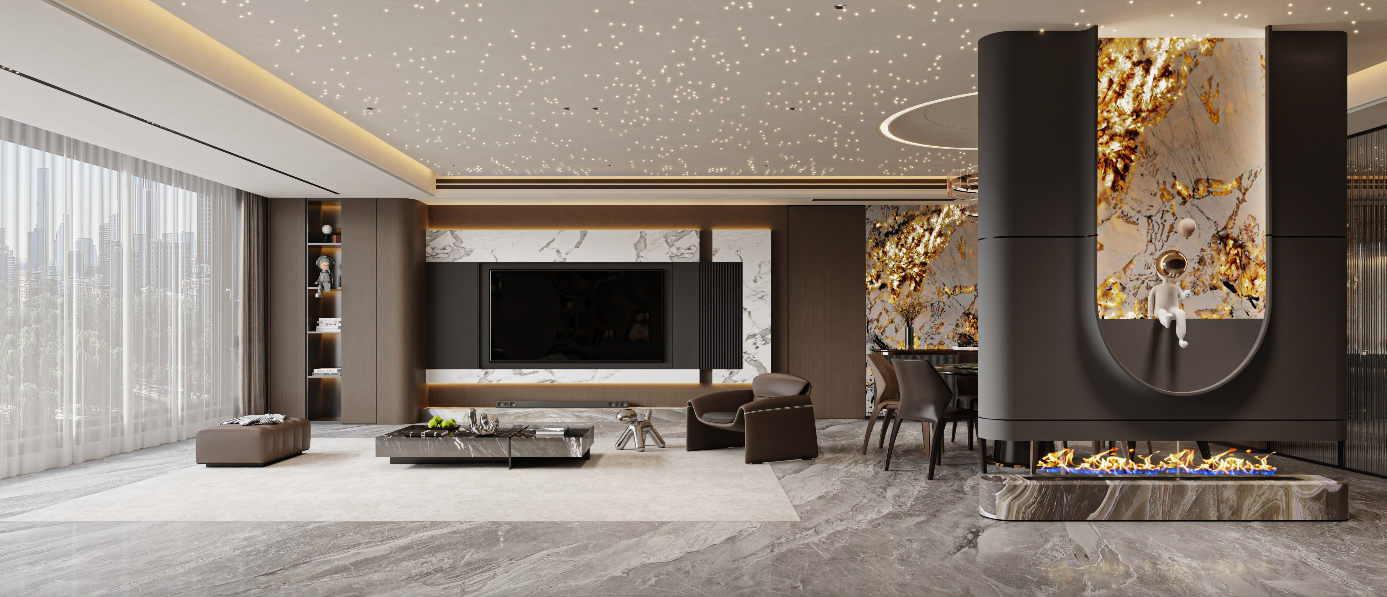 意式轻奢风客餐厅效果图表现-2