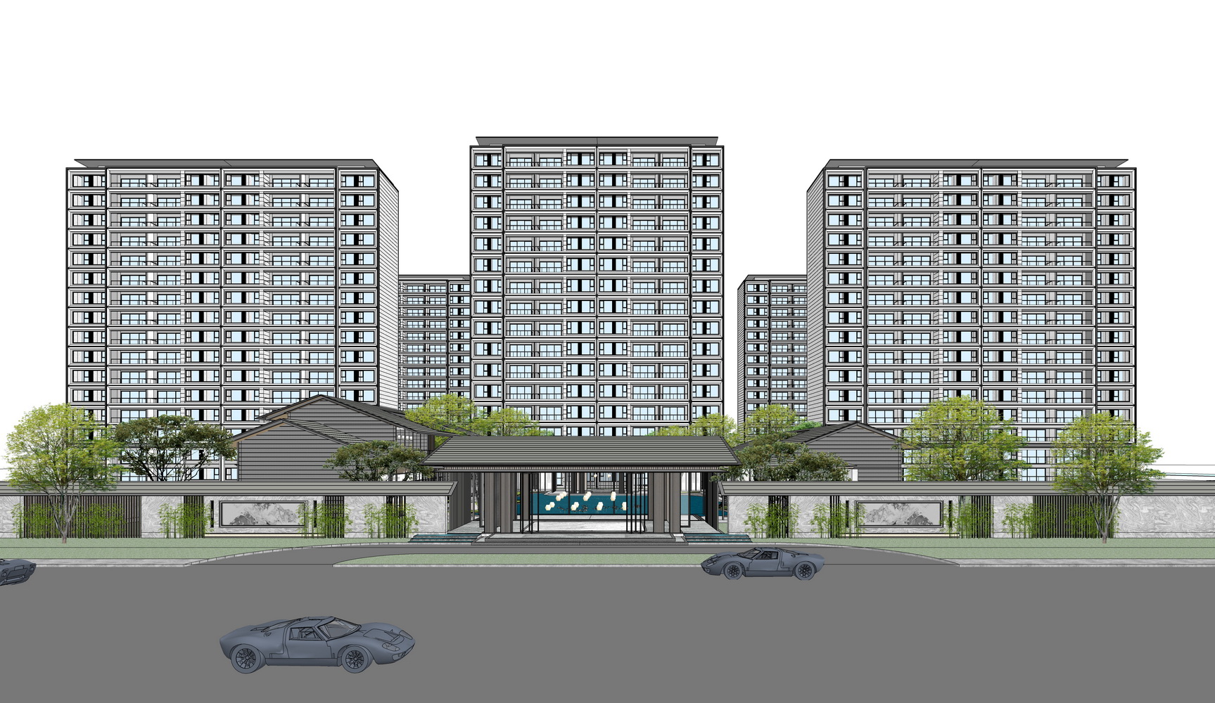 现代示范区+高层住宅SU模型-0