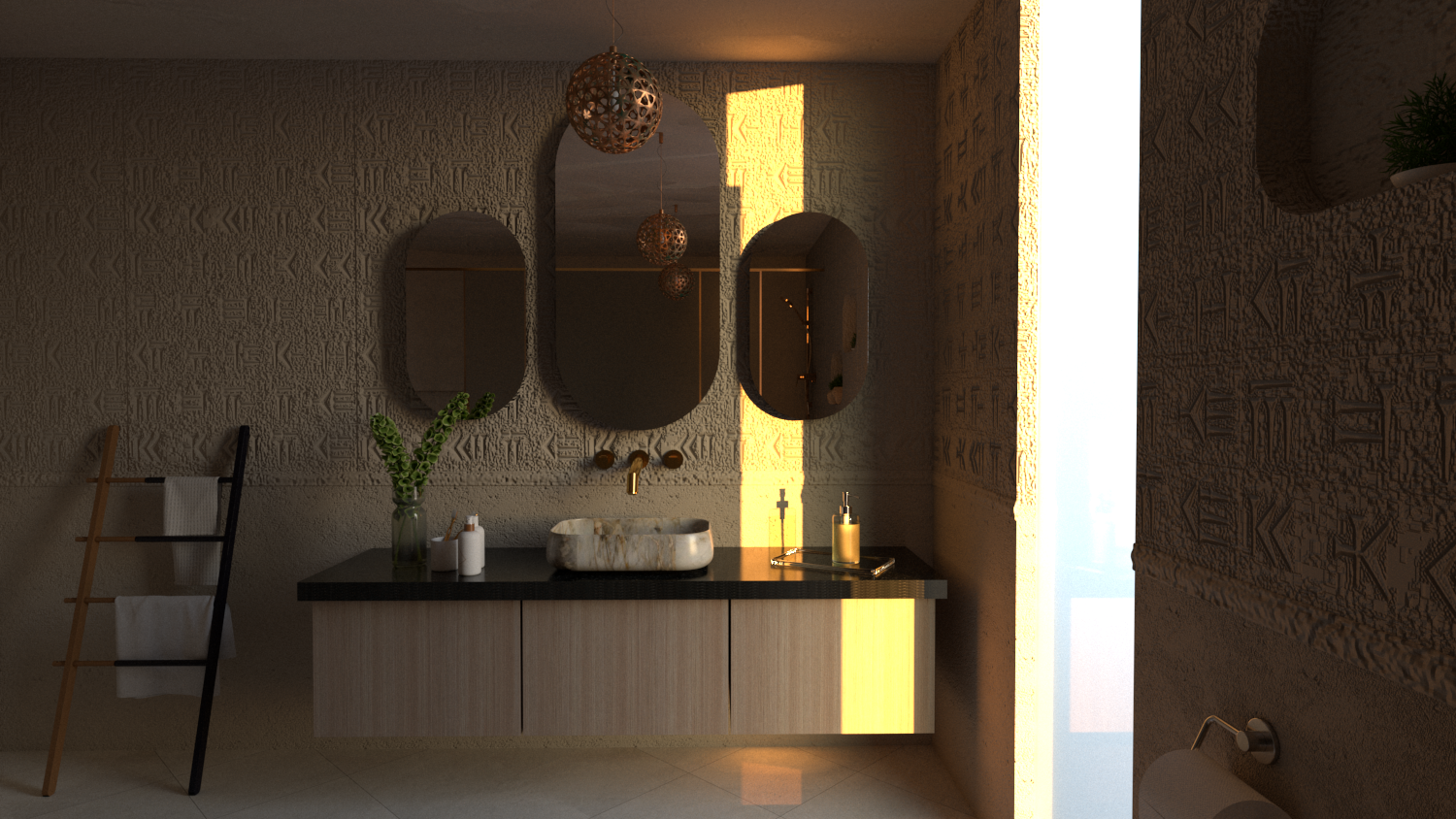 Bathroom with Cuneiform language design-4