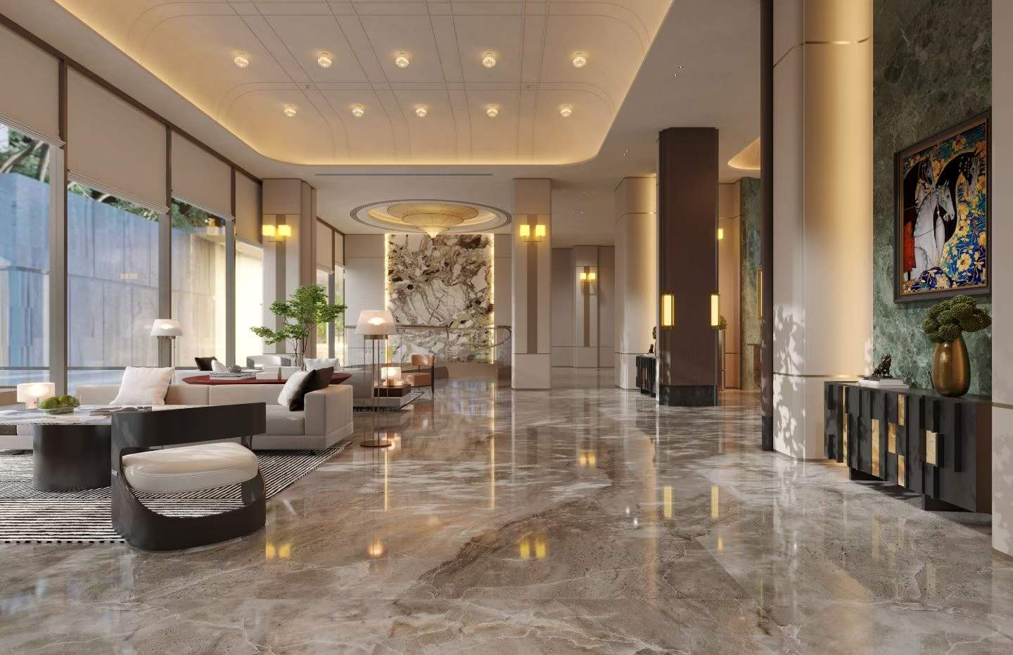 售楼处轻奢风客餐厅效果图表现-1