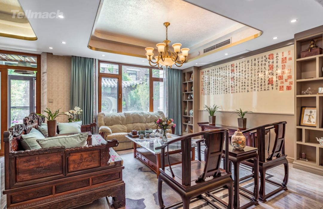 红木家具引导的空间重构,解锁 180㎡联排别墅中式生活-1