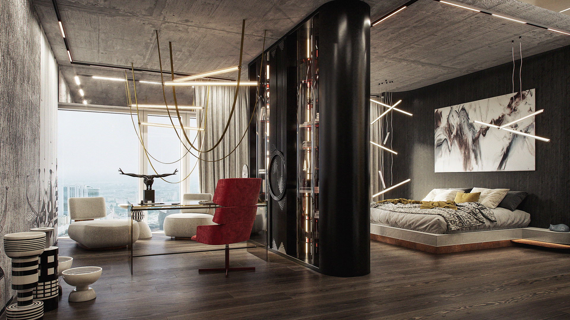 混凝土与原木 打造纯粹而高端的居住空间-3