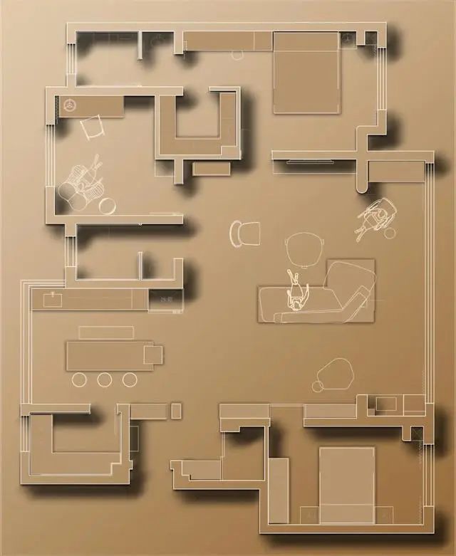 140㎡现代奶油风住宅设计-2