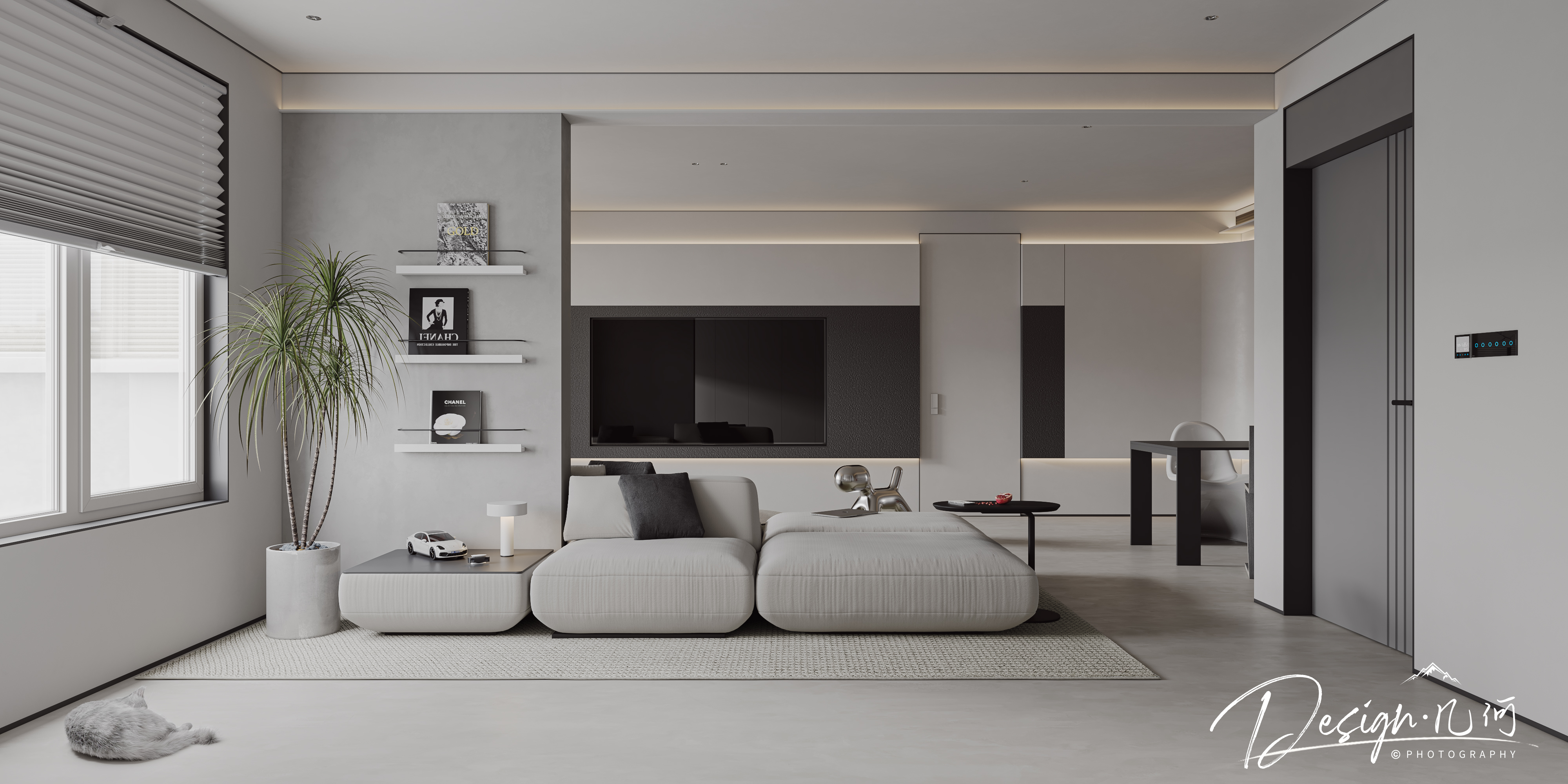 几何空间视觉表现 | 华润瑞府现代极简纯色客餐厅-4