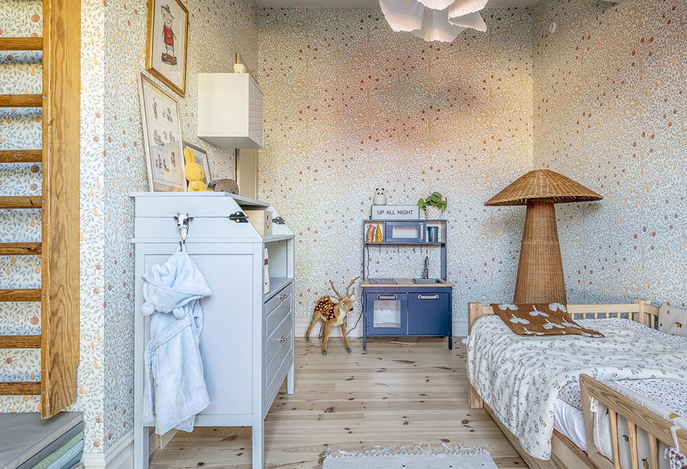 瑞典独特公寓设计,阁楼卧室墙纸亮点-31
