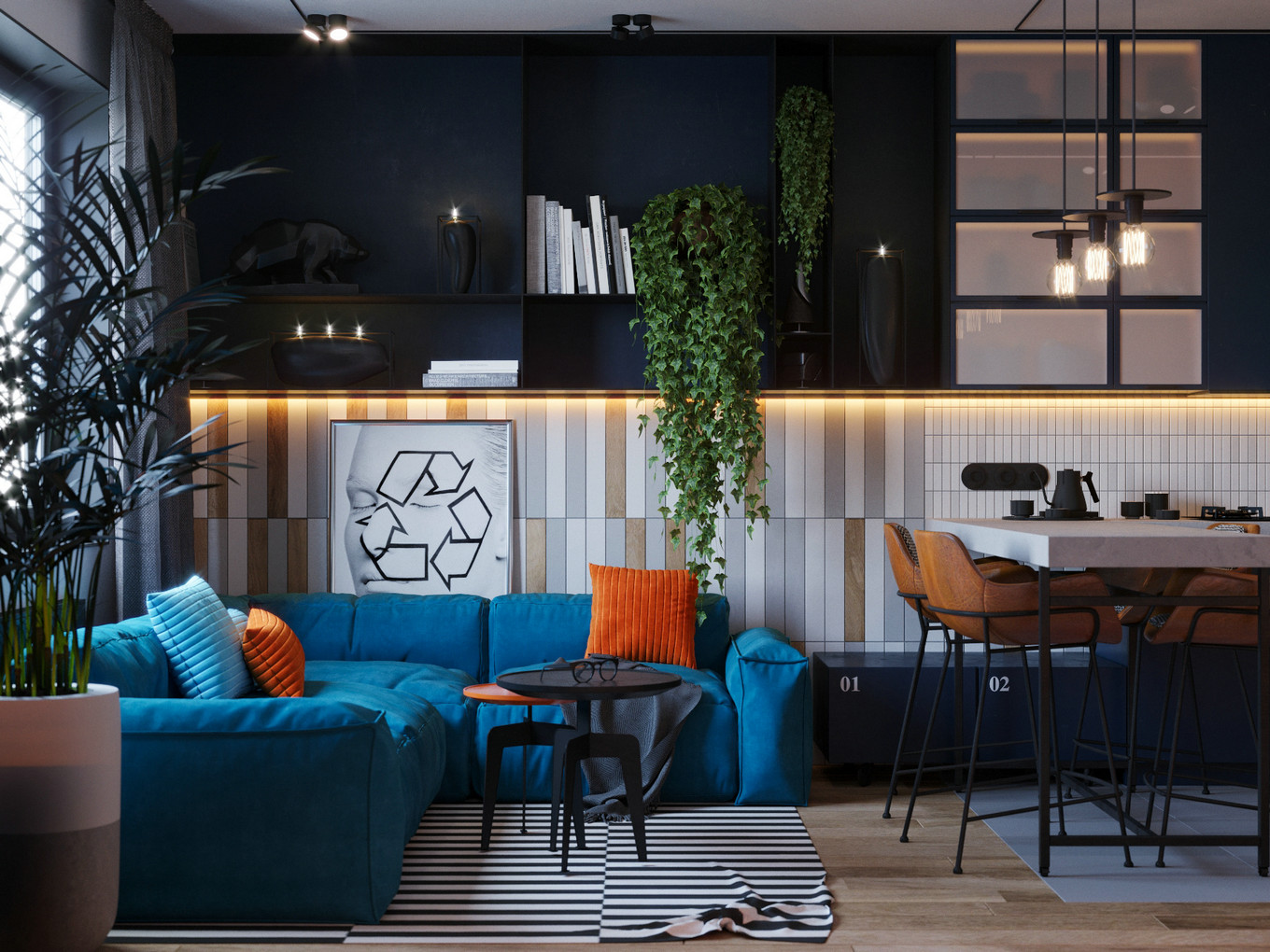 橙蓝双色打造惊艳空间，专业点评设计亮点-22