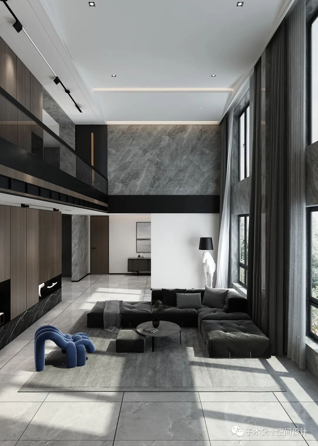 黑白灰极简大宅丨中国吉林丨子木殳十空间设计-18