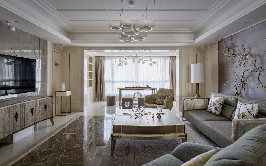 福州融桥外滩 246㎡现代样板间——东方禅意与轻奢金属的碰撞-12