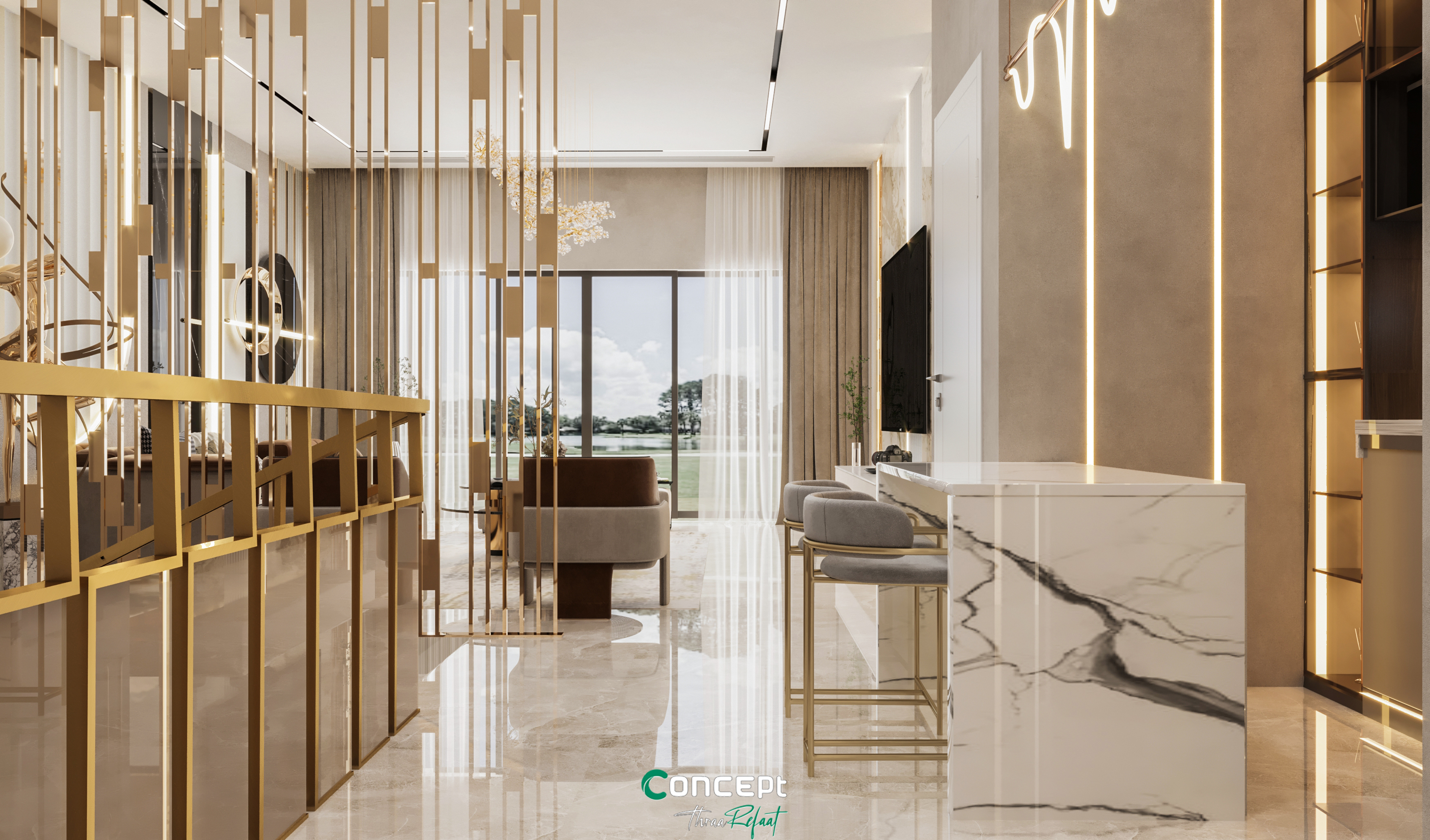 Modern living area with bar-7