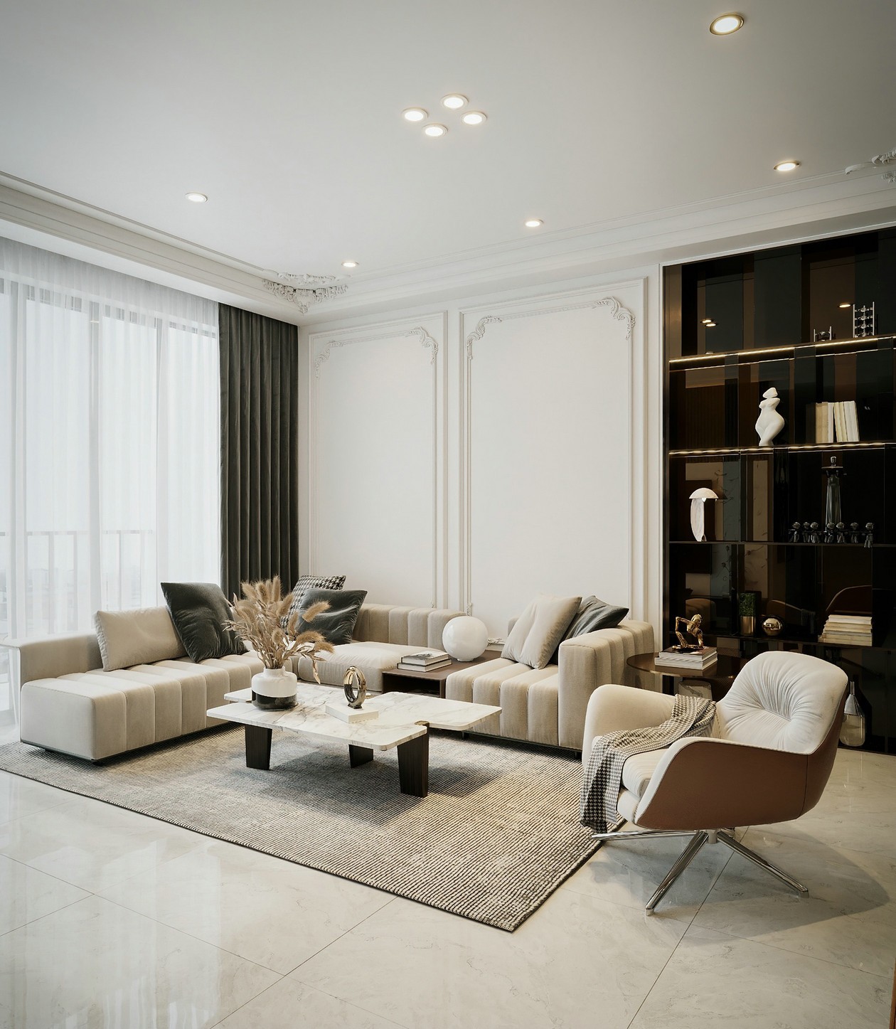 90㎡高级黑+橘色+简欧元素 质感的升华！-3